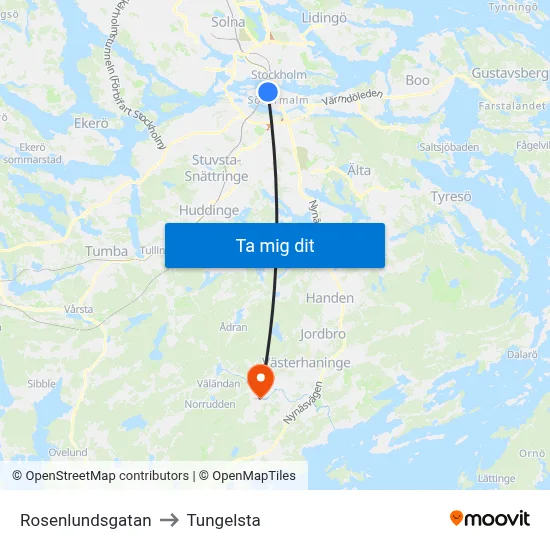 Rosenlundsgatan to Tungelsta map
