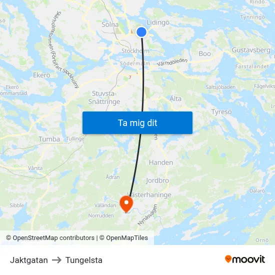 Jaktgatan to Tungelsta map