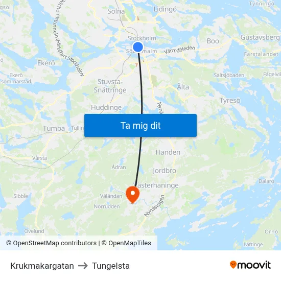 Krukmakargatan to Tungelsta map