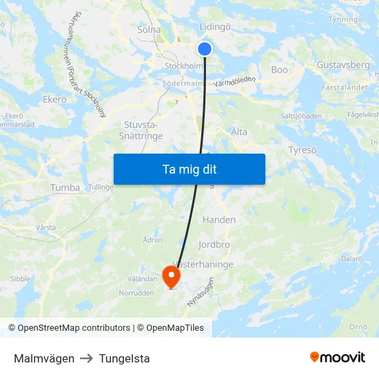 Malmvägen to Tungelsta map