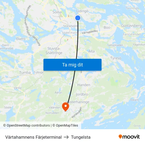 Värtahamnens Färjeterminal to Tungelsta map