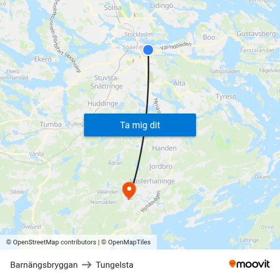 Barnängsbryggan to Tungelsta map