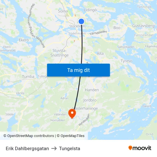 Erik Dahlbergsgatan to Tungelsta map