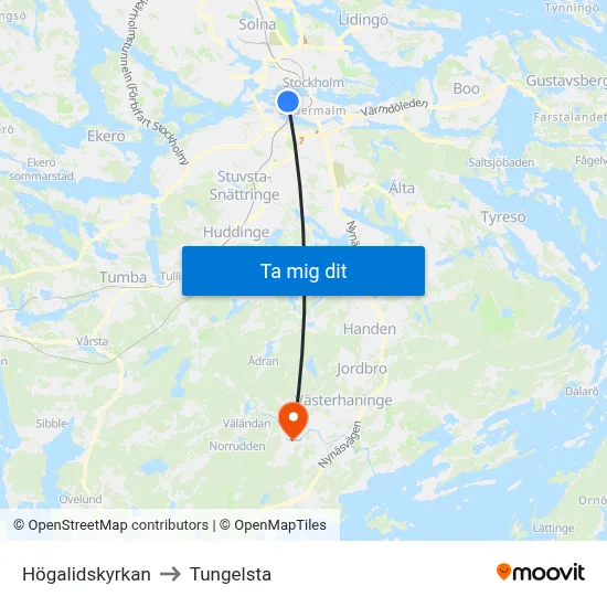 Högalidskyrkan to Tungelsta map