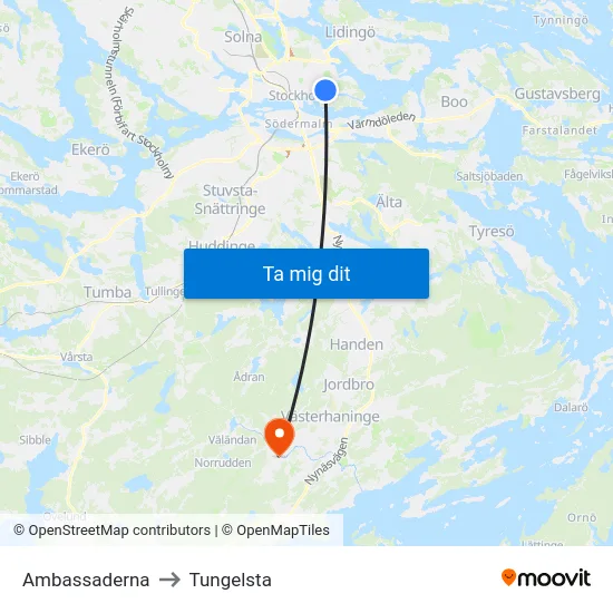 Ambassaderna to Tungelsta map