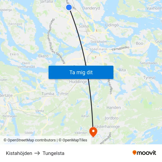 Kistahöjden to Tungelsta map