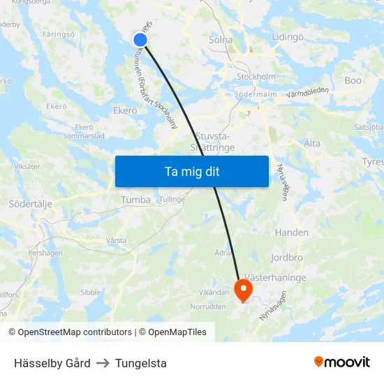 Hässelby Gård to Tungelsta map