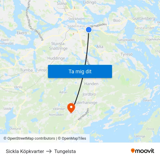 Sickla Köpkvarter to Tungelsta map