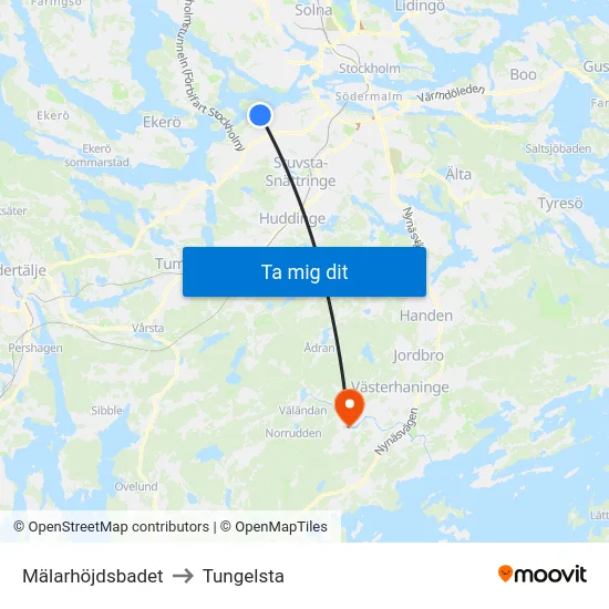 Mälarhöjdsbadet to Tungelsta map