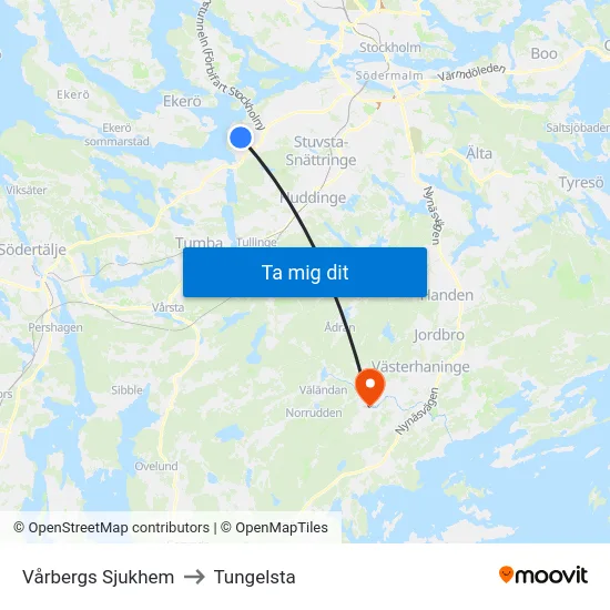 Vårbergs Sjukhem to Tungelsta map