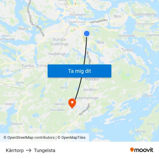 Kärrtorp to Tungelsta map