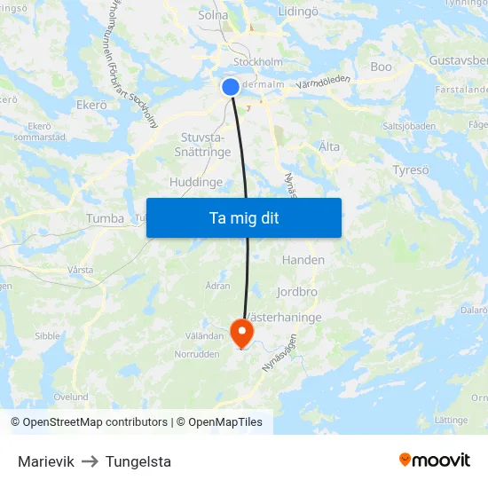 Marievik to Tungelsta map