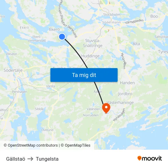 Gällstaö to Tungelsta map