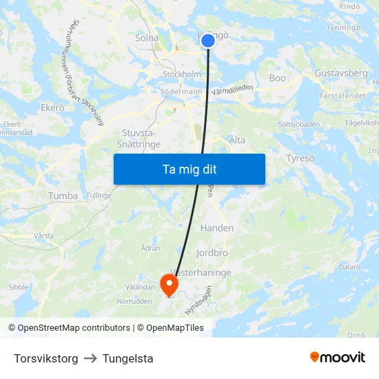 Torsvikstorg to Tungelsta map