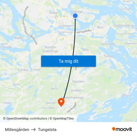 Millesgården to Tungelsta map