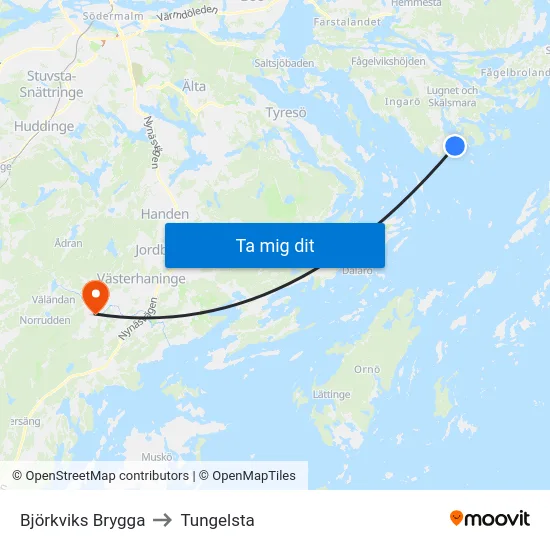 Björkviks Brygga to Tungelsta map