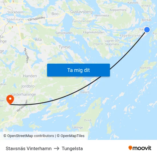 Stavsnäs Vinterhamn to Tungelsta map