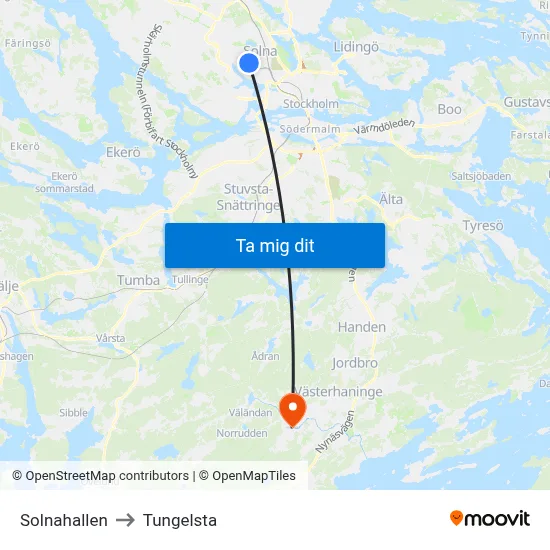 Solnahallen to Tungelsta map