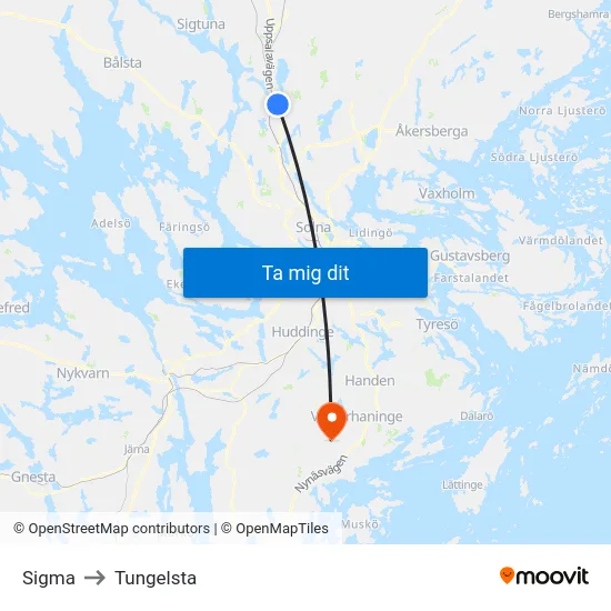 Sigma to Tungelsta map
