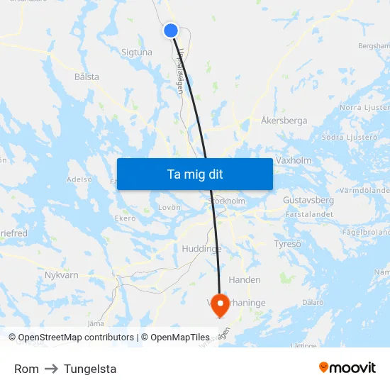 Rom to Tungelsta map