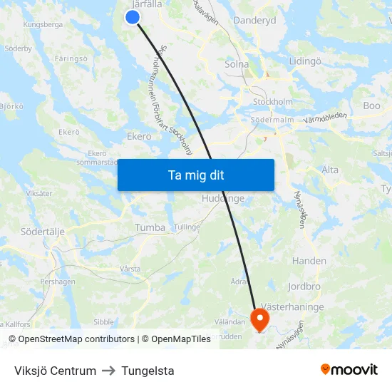 Viksjö Centrum to Tungelsta map