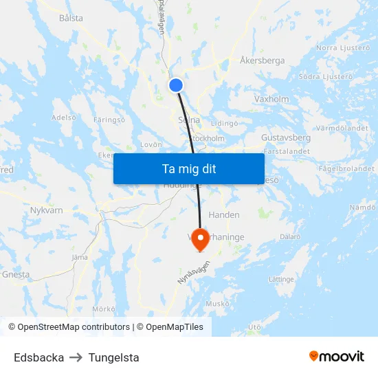 Edsbacka to Tungelsta map