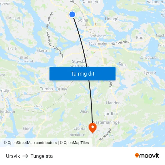 Ursvik to Tungelsta map