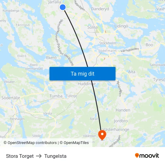 Stora Torget to Tungelsta map