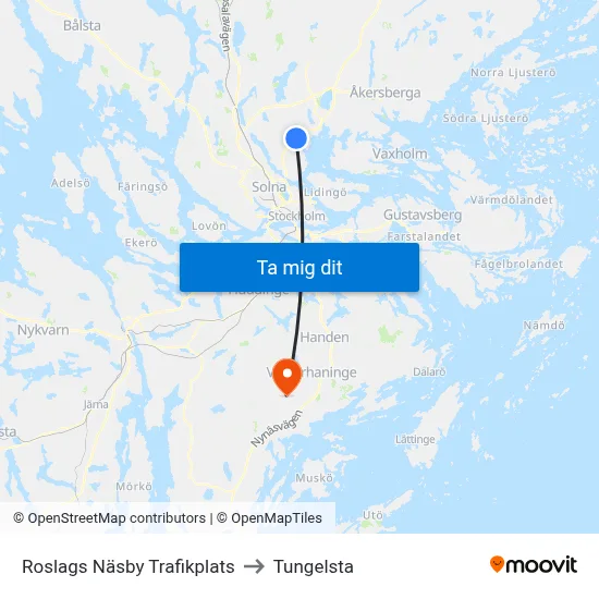 Roslags Näsby Trafikplats to Tungelsta map