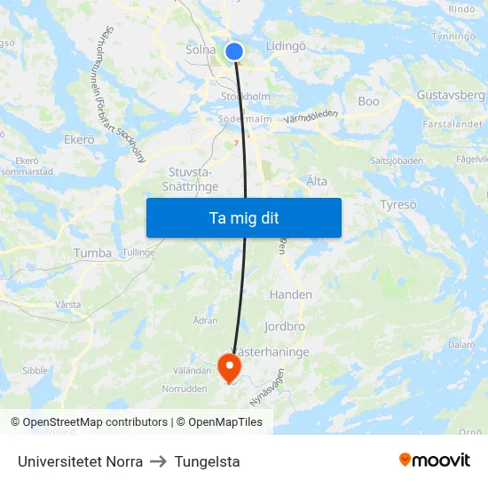 Universitetet Norra to Tungelsta map