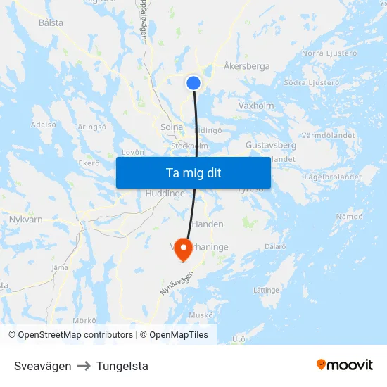 Sveavägen to Tungelsta map