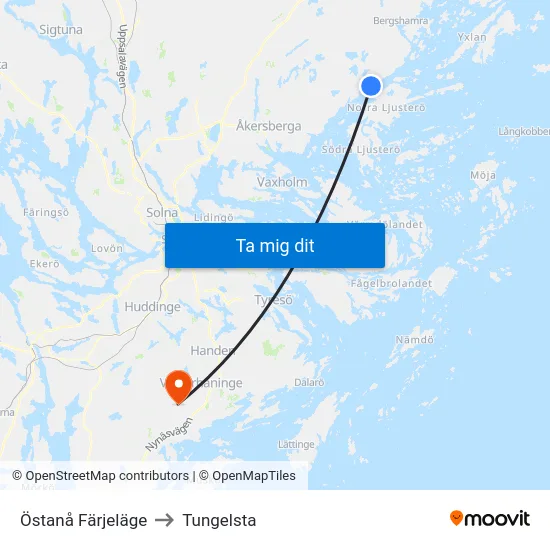 Östanå Färjeläge to Tungelsta map