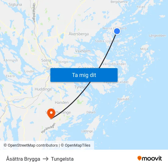 Åsättra Brygga to Tungelsta map