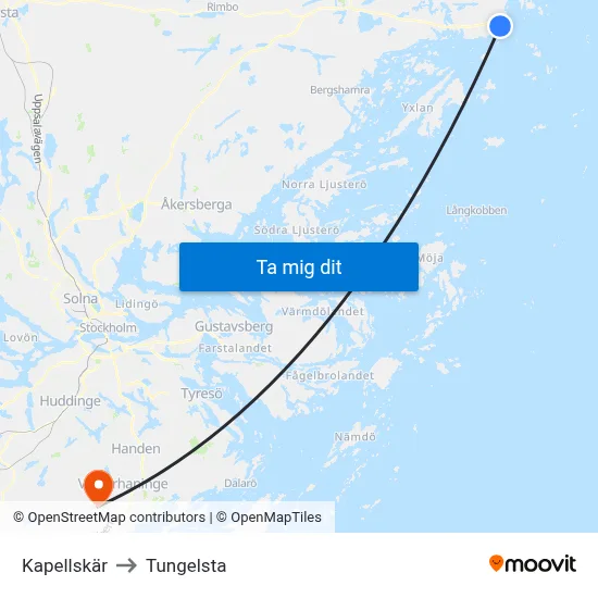 Kapellskär to Tungelsta map