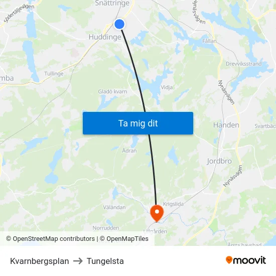 Kvarnbergsplan to Tungelsta map