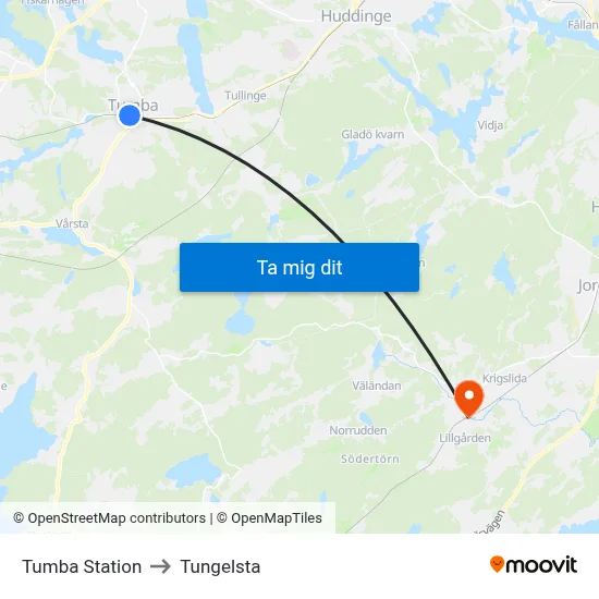 Tumba Station to Tungelsta map