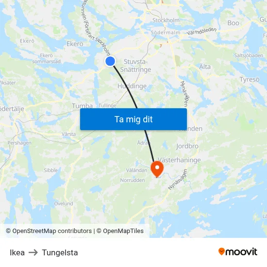 Ikea to Tungelsta map