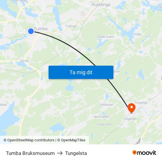 Tumba Bruksmuseum to Tungelsta map