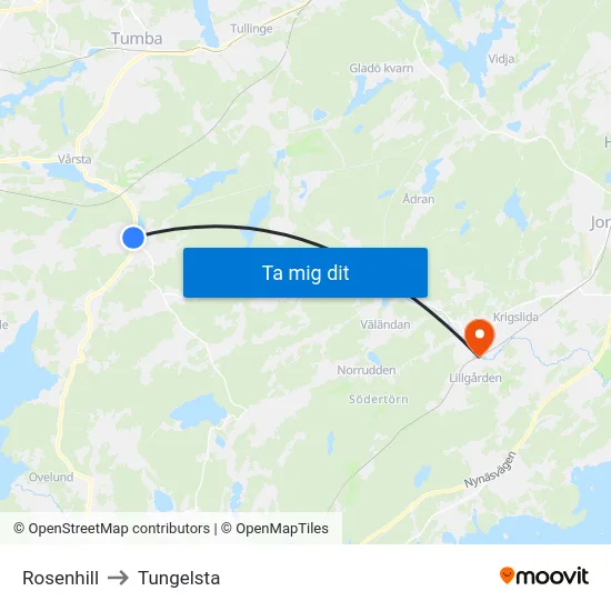 Rosenhill to Tungelsta map