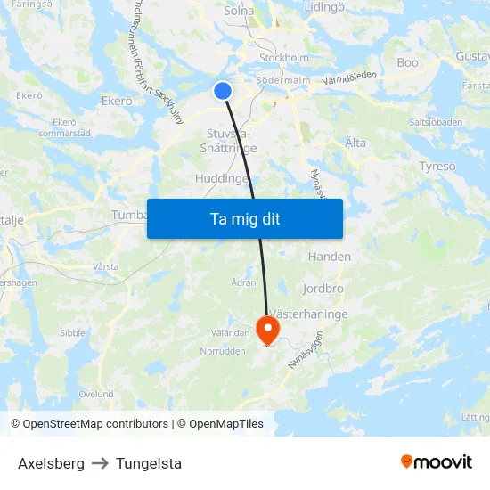 Axelsberg to Tungelsta map