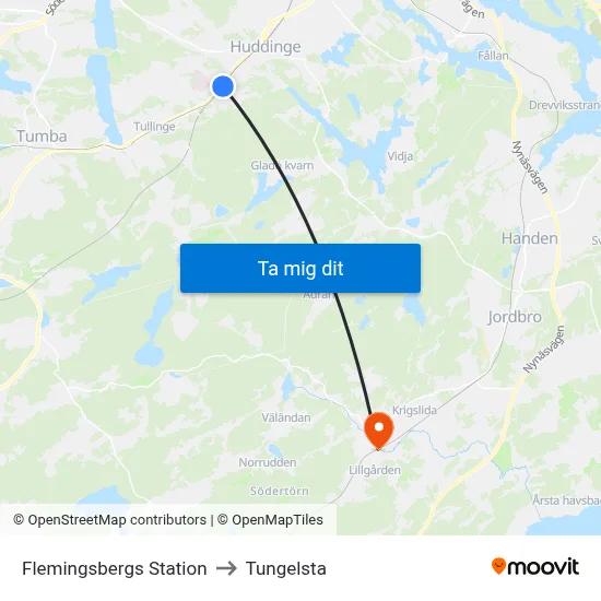 Flemingsbergs Station to Tungelsta map