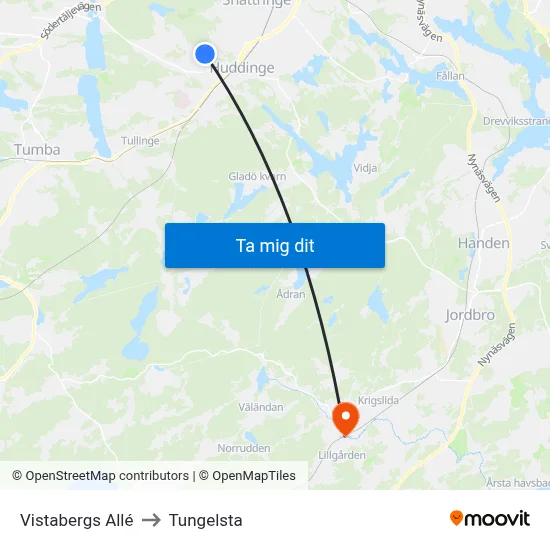 Vistabergs Allé to Tungelsta map
