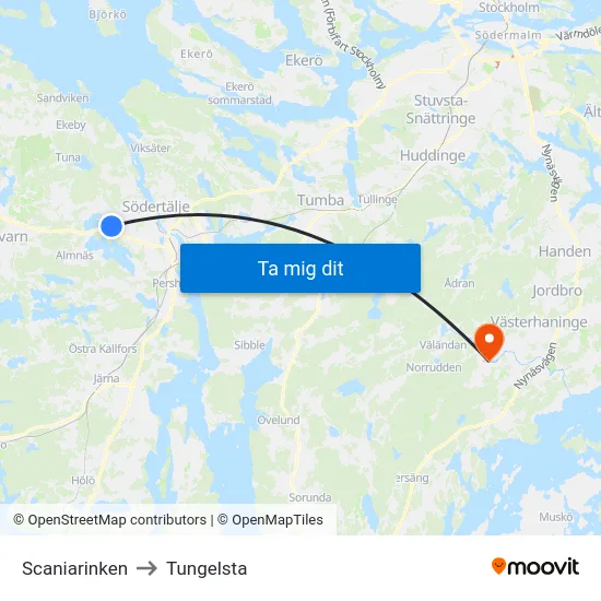 Scaniarinken to Tungelsta map