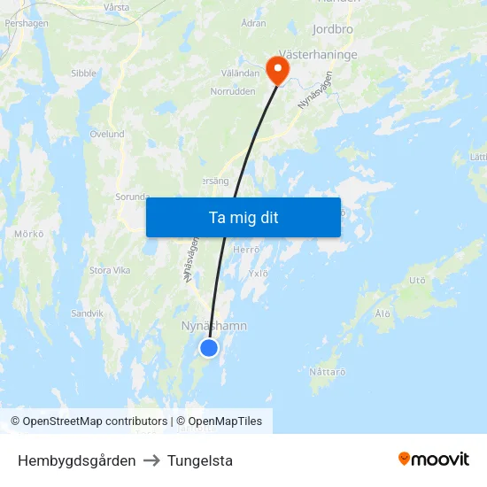 Hembygdsgården to Tungelsta map