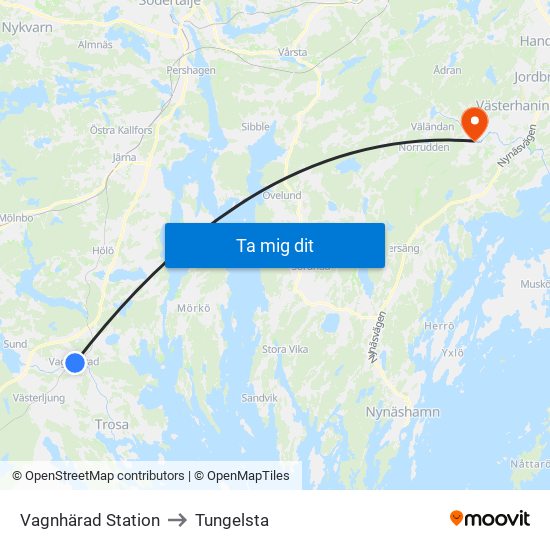 Vagnhärad Station to Tungelsta map