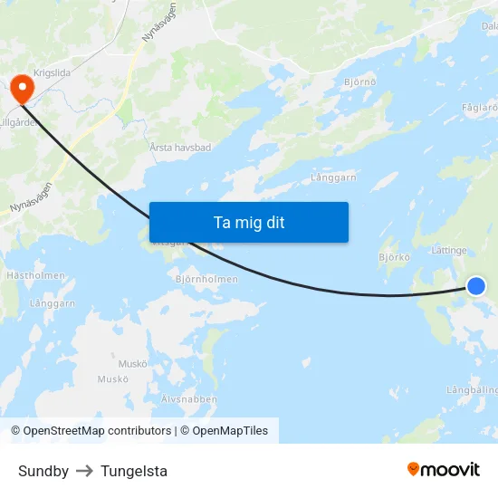 Sundby to Tungelsta map