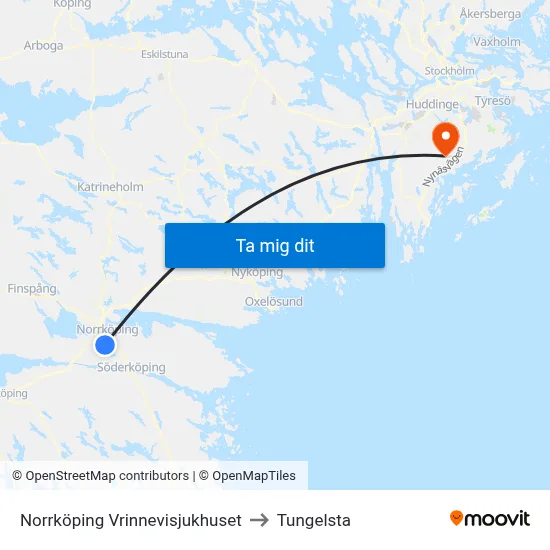 Norrköping Vrinnevisjukhuset to Tungelsta map