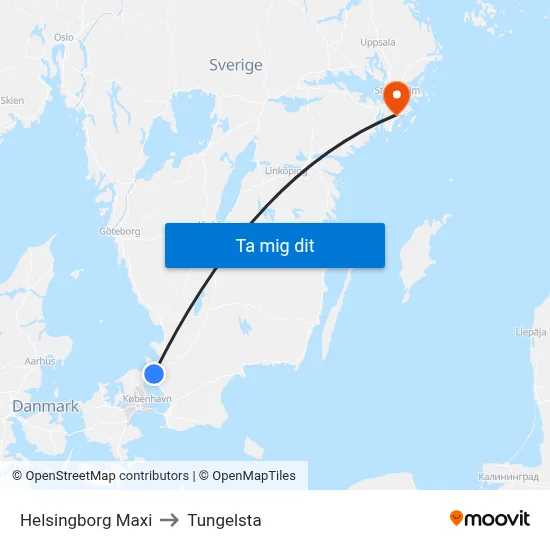 Helsingborg Maxi to Tungelsta map