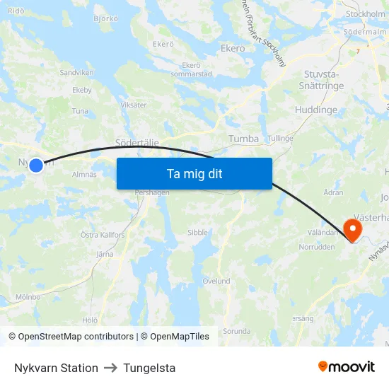 Nykvarn Station to Tungelsta map