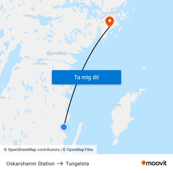 Oskarshamn Station to Tungelsta map